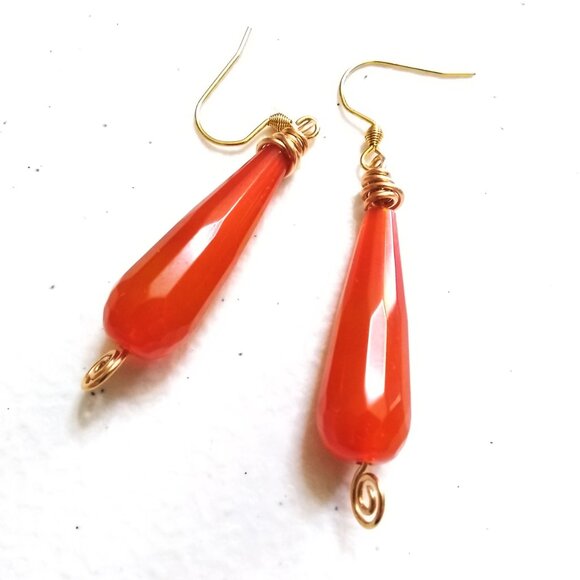 Singular Stunning Agate Drop Earrings! Vibrant Deep Orange! High Energy Vibes! - Picture 10 of 11